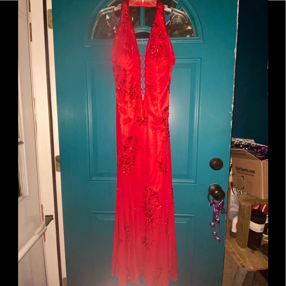 Red beaded Prom Dress